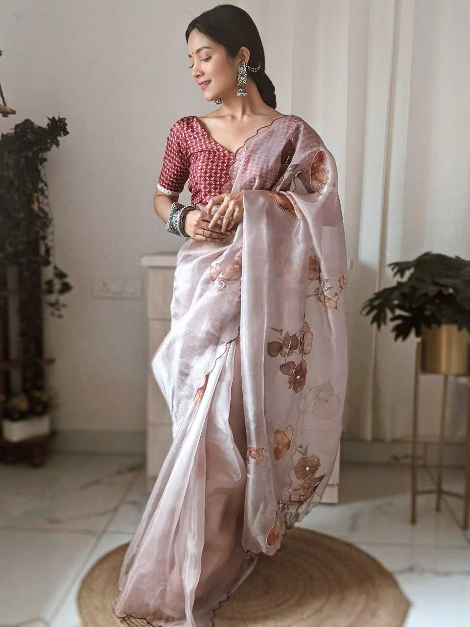 Organza  Sarees Rvsg Pinky-Khatli Sequence  Saree