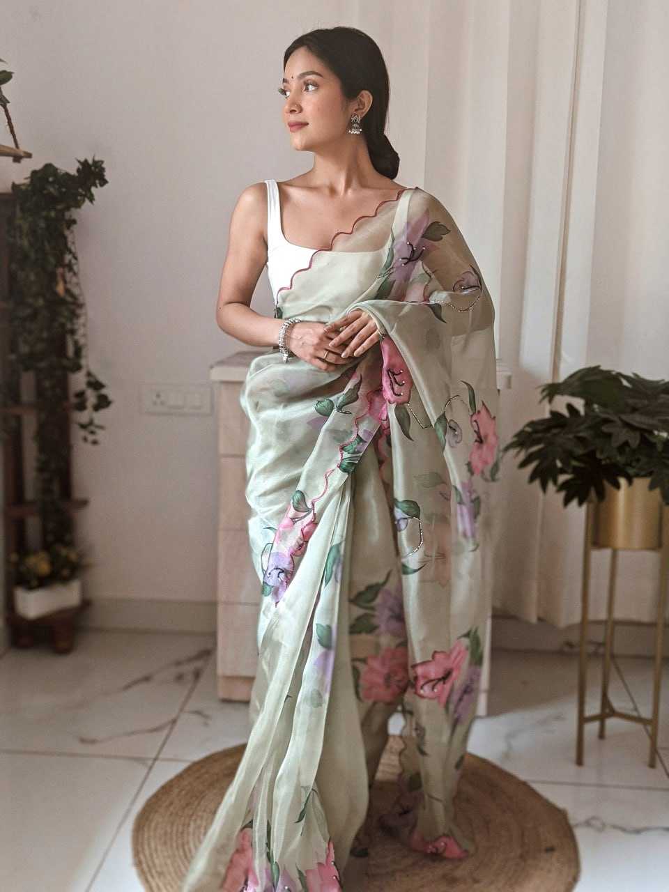 Organza  Sarees Rvsg Pinky-Khatli Sequence  Saree