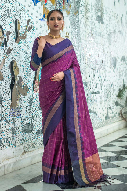 Banarasi Soft Silk Ras Multi Chex Silk Sarees  Banarasi Silk Soft Silk Traditional Saree E