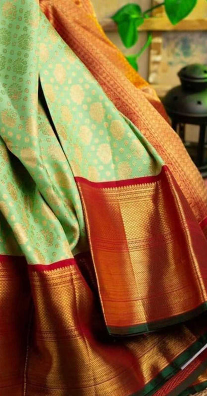 Banarasi Soft Silk Ras Pista Flower Silk Sarees  Banarasi Silk Soft Silk Traditional Sarees