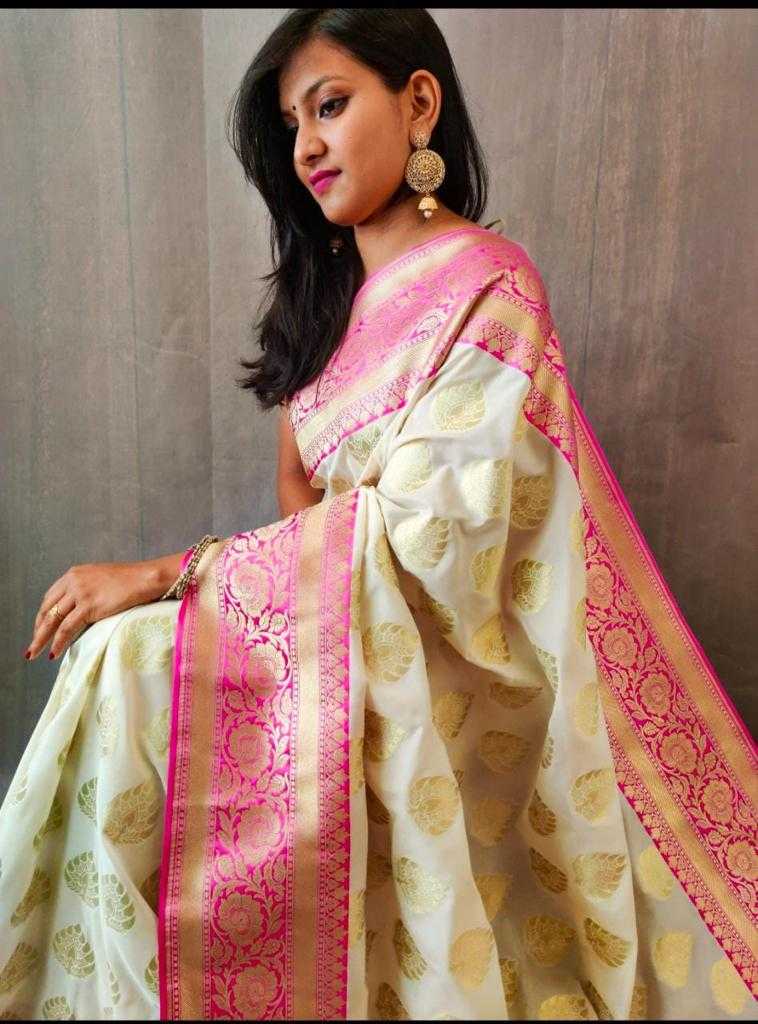 Banarasi Soft Silk Ras White Butta Silk Sarees  Banarasi Silk Soft Silk Traditional Sarees