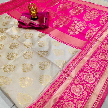 Banarasi Soft Silk Ras White Butta Silk Sarees  Banarasi Silk Soft Silk Traditional Sarees