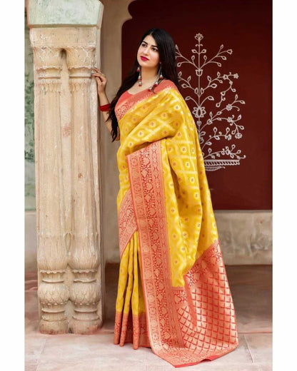 Banarasi Soft Silk Ras Yellow Pari Silk Sarees  Banarasi Silk Soft Silk Traditional Sarees