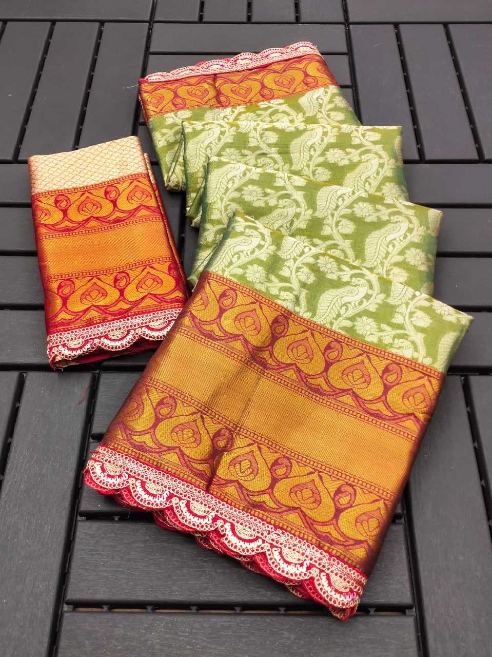 Banarasi Soft Silk Rie Lace Morni Silk Sarees  Banarasi Silk Soft Silk Sarees