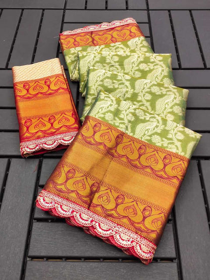 Banarasi Soft Silk Rie Lace Morni Silk Sarees  Banarasi Silk Soft Silk Sarees