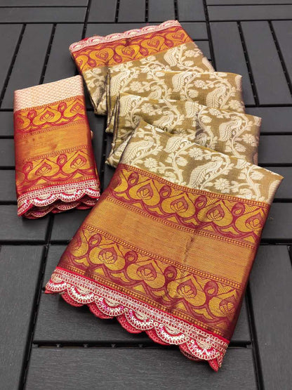 Banarasi Soft Silk Rie Lace Morni Silk Sarees  Banarasi Silk Soft Silk Sarees