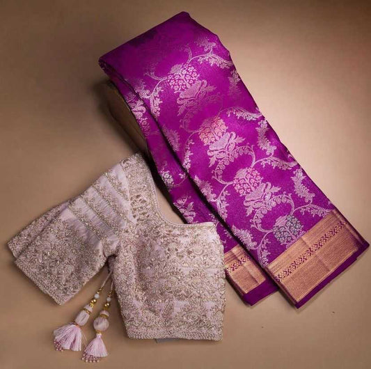 Banarasi Soft Silk Rin188 Roopam8 Silk Sarees  Banarasi Silk Pure Zari Silk Purple Silk Wedding Outfits Sarees