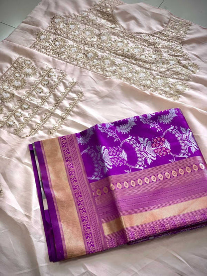 Banarasi Soft Silk Rin188 Roopam8 Silk Sarees  Banarasi Silk Pure Zari Silk Purple Silk Wedding Outfits Sarees