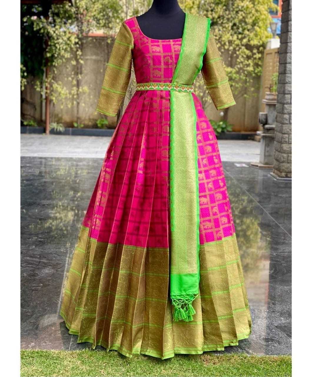 Banarasi Soft Silk Rpvr Sleeve  Gowns