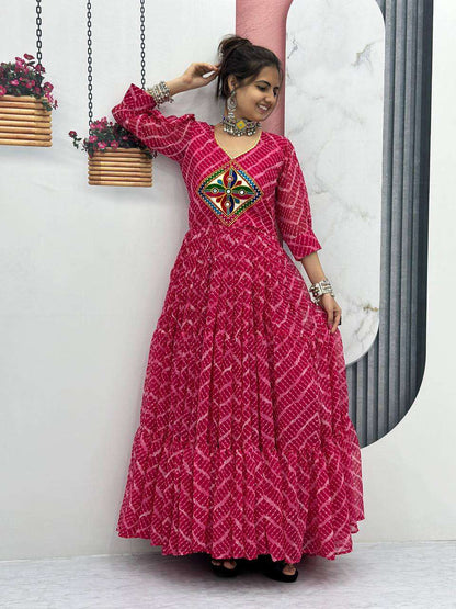 Bandhani Silk Kesh119 N10 Gowns  Printed Fancy Anarkali Long Gowns