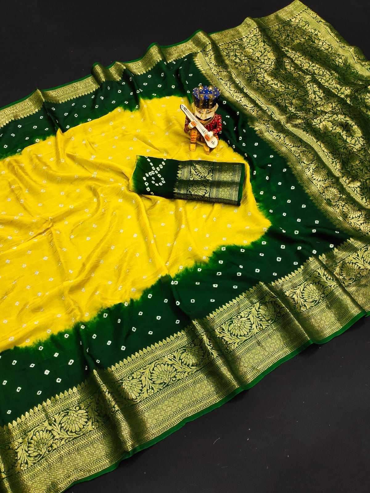 Bandhani Silk Kesh194 Kanjivaram Silk Sarees  Printed Bandhani Bandhej Kanchipuram Zari Border Sarees