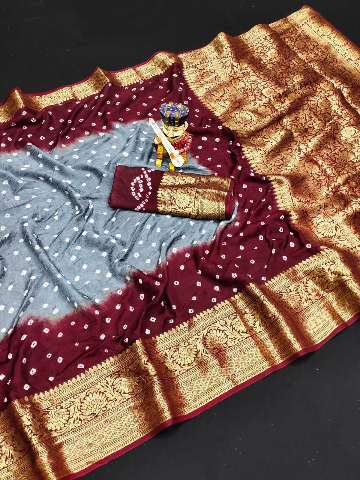 Bandhani Silk Kesh194 Kanjivaram Silk Sarees  Printed Bandhani Bandhej Kanchipuram Zari Border Sarees