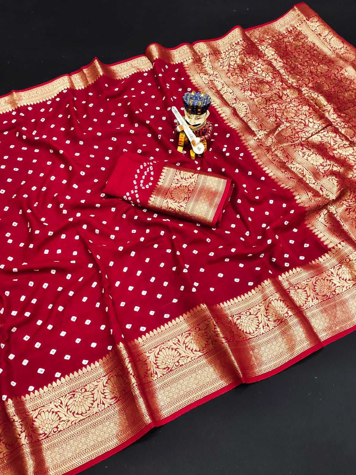 Bandhani Silk Kesh194 Kanjivaram Silk Sarees  Printed Bandhani Bandhej Kanchipuram Zari Border Sarees