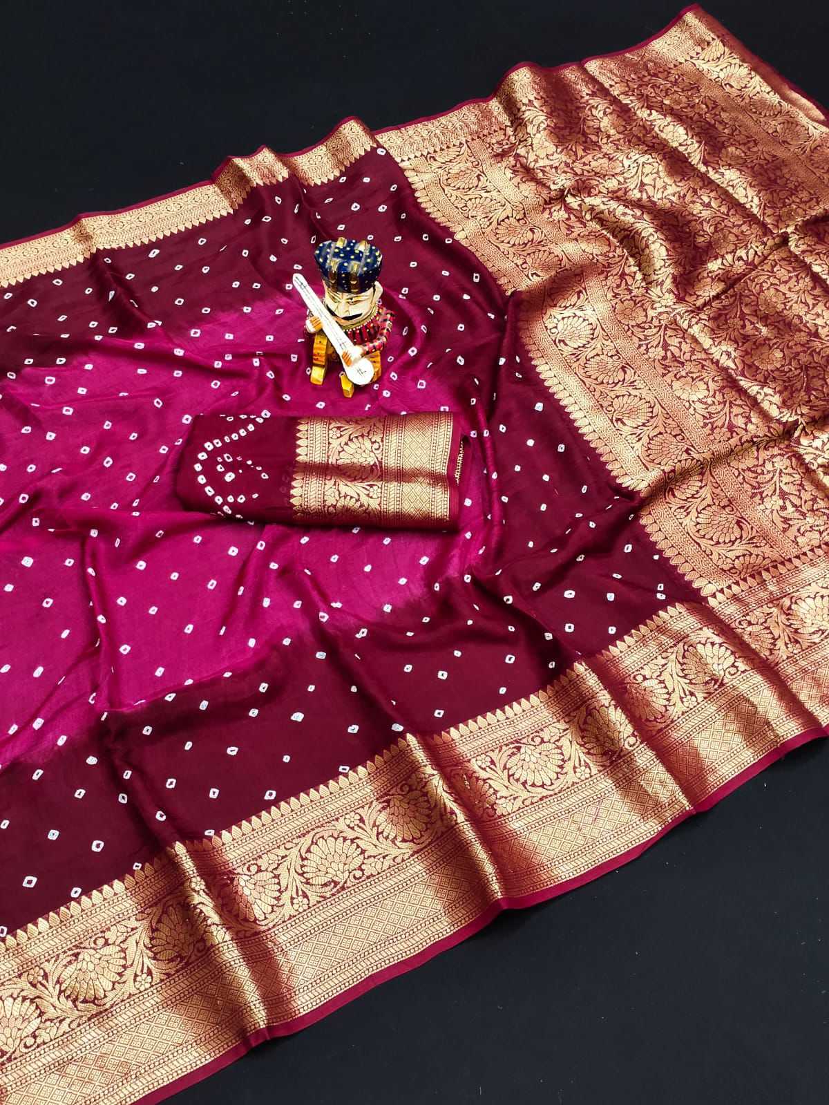 Bandhani Silk Kesh194 Kanjivaram Silk Sarees  Printed Bandhani Bandhej Kanchipuram Zari Border Sarees