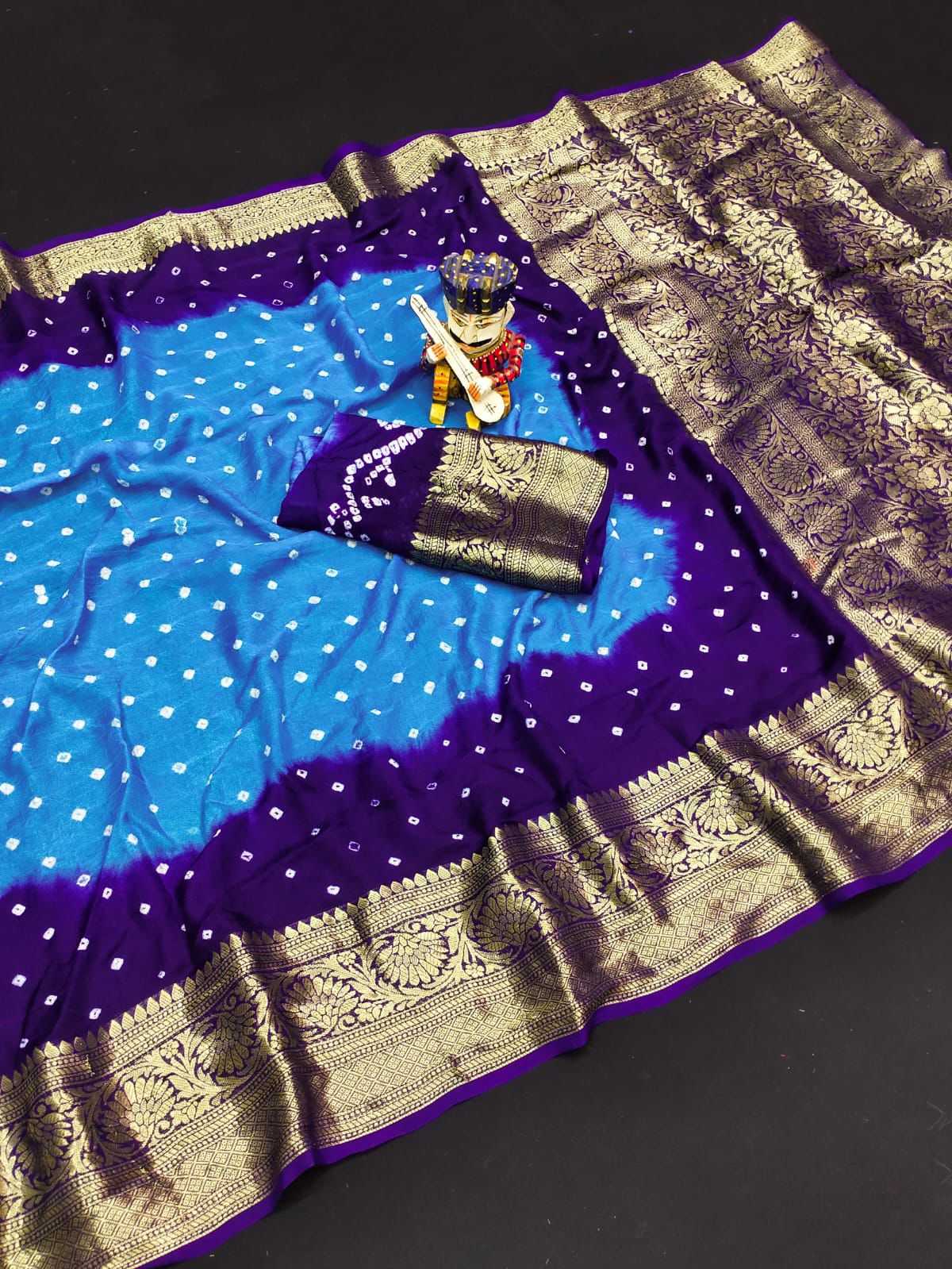 Bandhani Silk Kesh194 Kanjivaram Silk Sarees  Printed Bandhani Bandhej Kanchipuram Zari Border Sarees