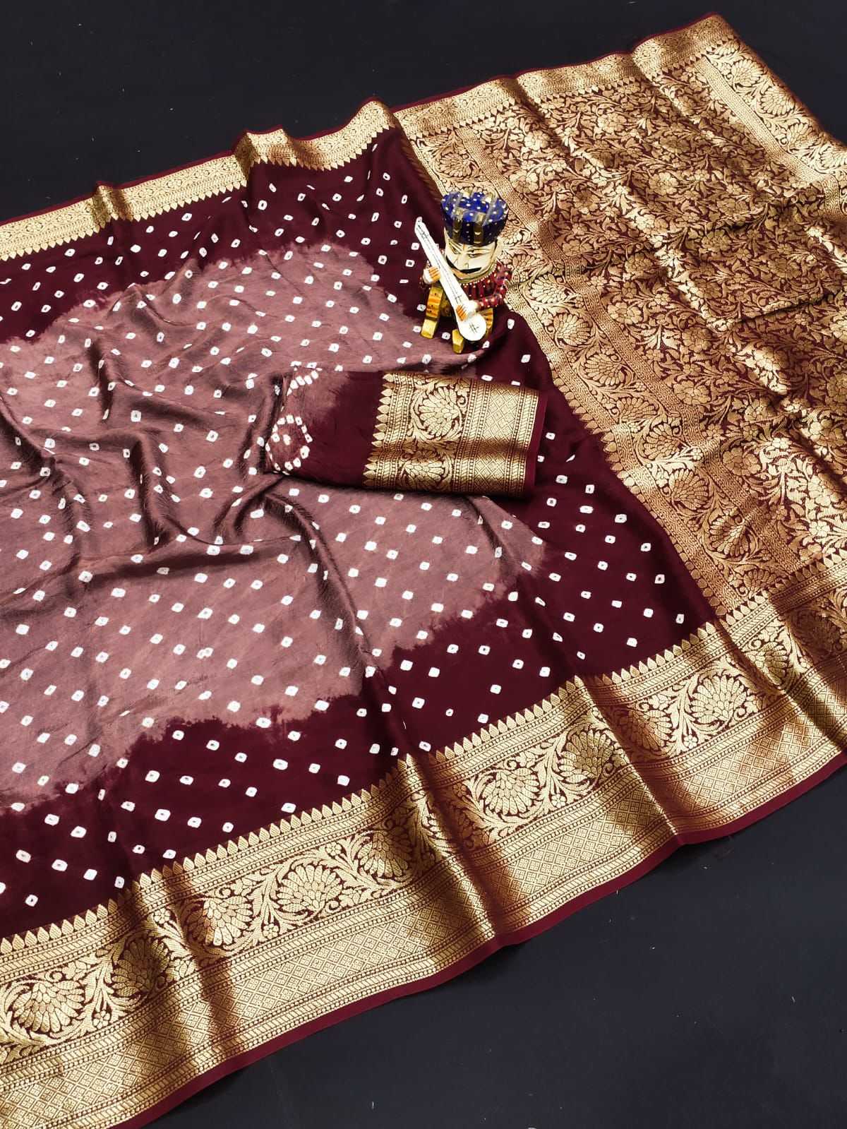 Bandhani Silk Kesh194 Kanjivaram Silk Sarees  Printed Bandhani Bandhej Kanchipuram Zari Border Sarees