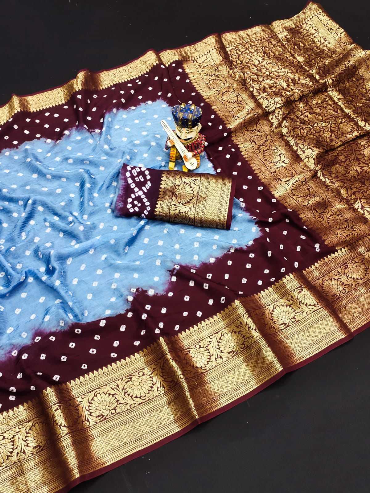 Bandhani Silk Kesh194 Kanjivaram Silk Sarees  Printed Bandhani Bandhej Kanchipuram Zari Border Sarees