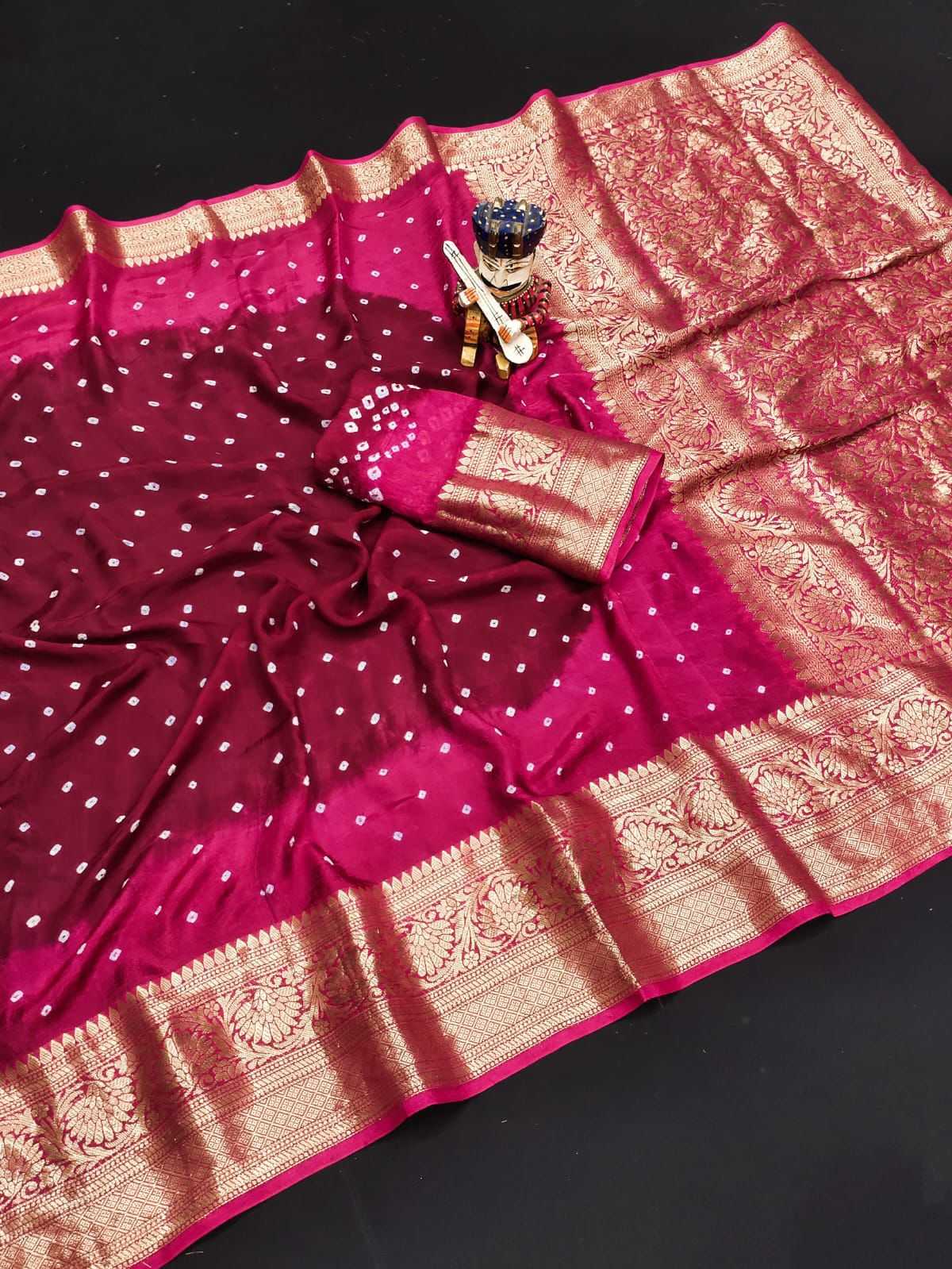 Bandhani Silk Kesh194 Kanjivaram Silk Sarees  Printed Bandhani Bandhej Kanchipuram Zari Border Sarees