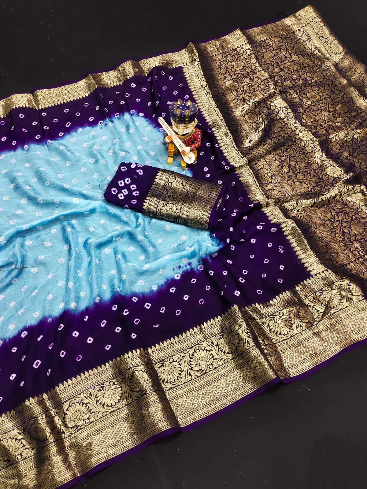 Bandhani Silk Kesh194 Kanjivaram Silk Sarees  Printed Bandhani Bandhej Kanchipuram Zari Border Sarees