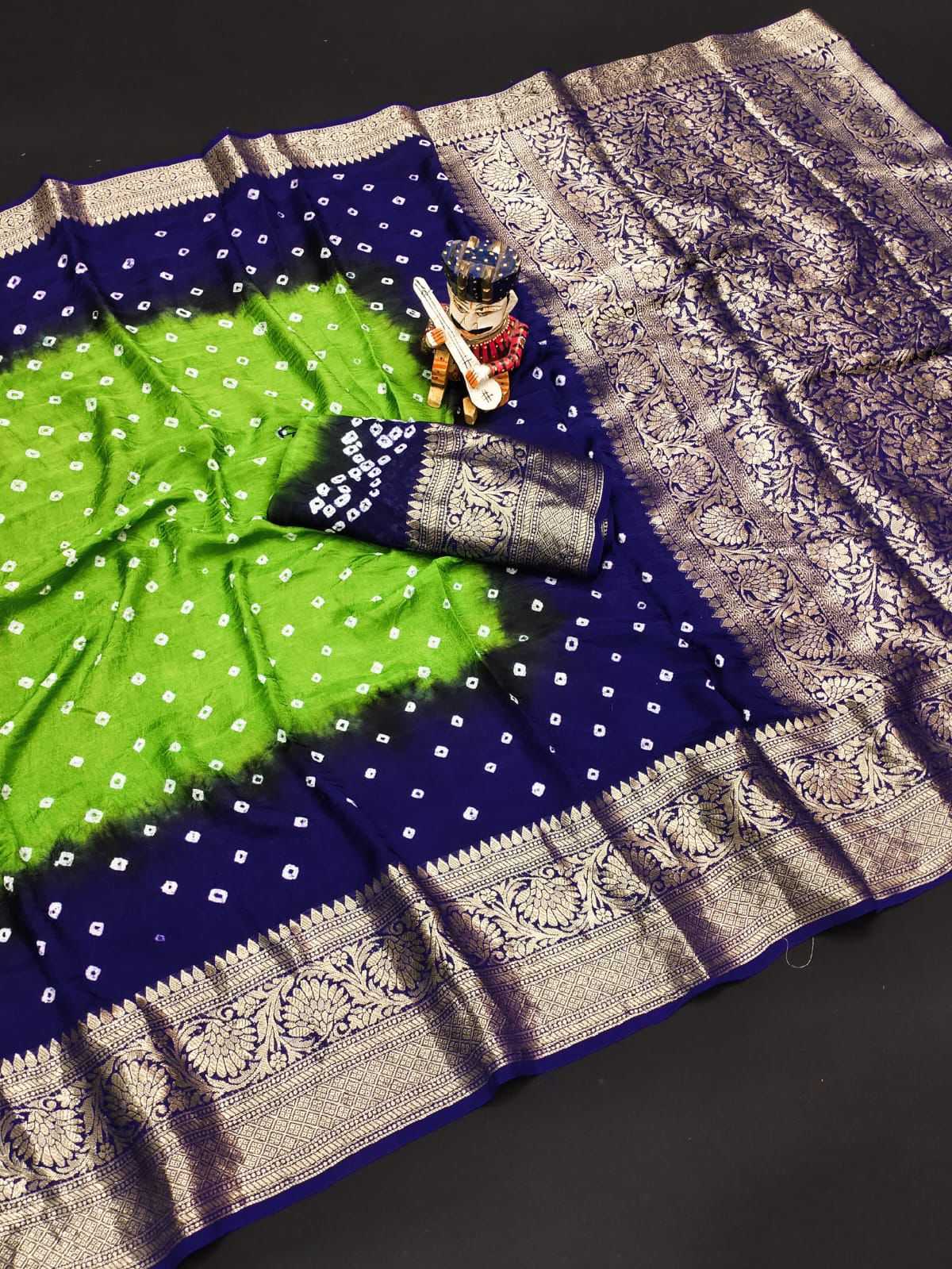 Bandhani Silk Kesh194 Kanjivaram Silk Sarees  Printed Bandhani Bandhej Kanchipuram Zari Border Sarees