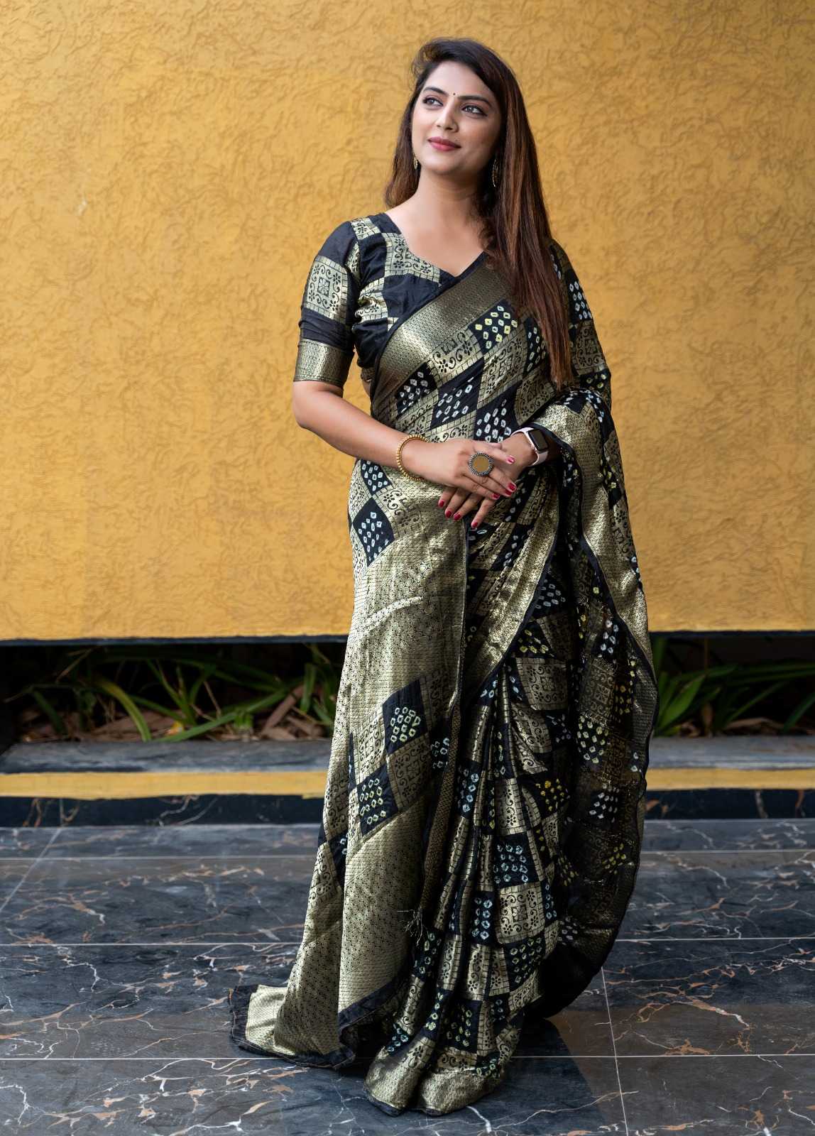 Bandhani Silk Rin144 Anupama Sarees  Bandhani Bandhej Zari Border Printed Sarees