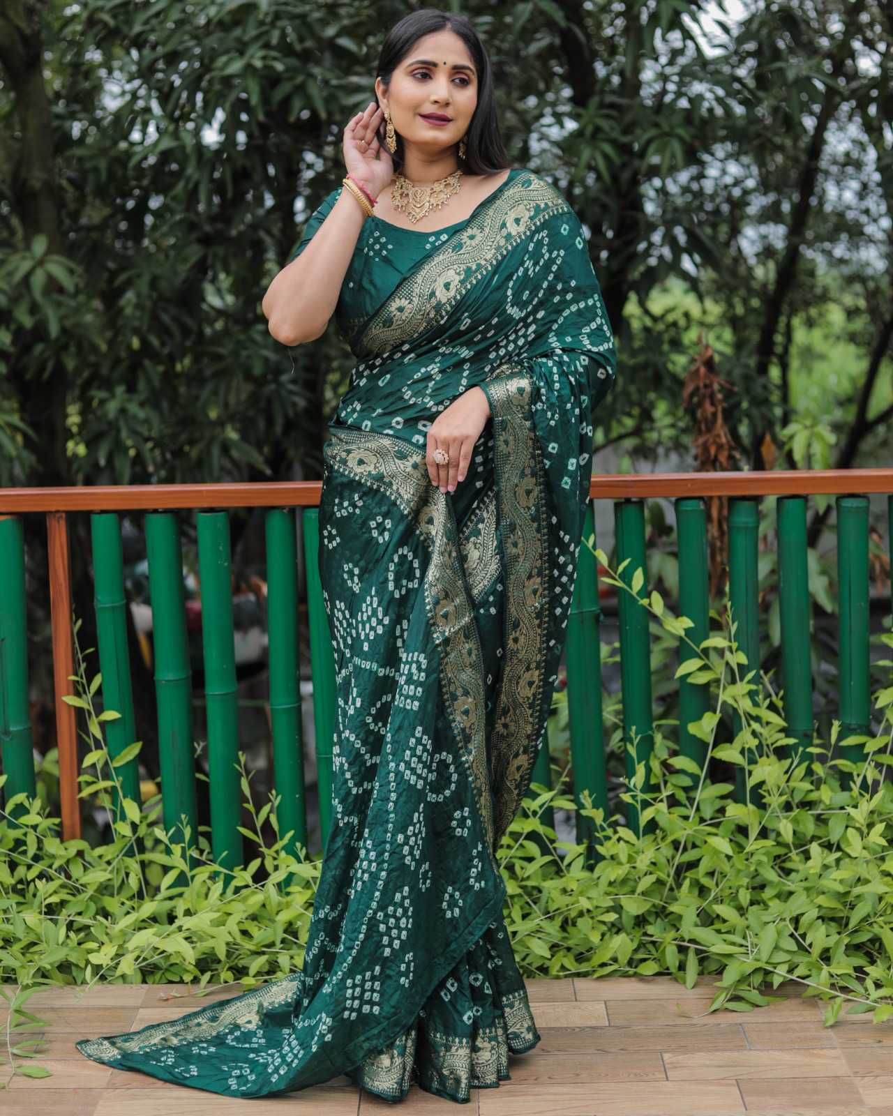 Bandhani Silk Rin144 Sulazna-1 Sarees  Printed Bandhani Bandhej Zari Border Sarees