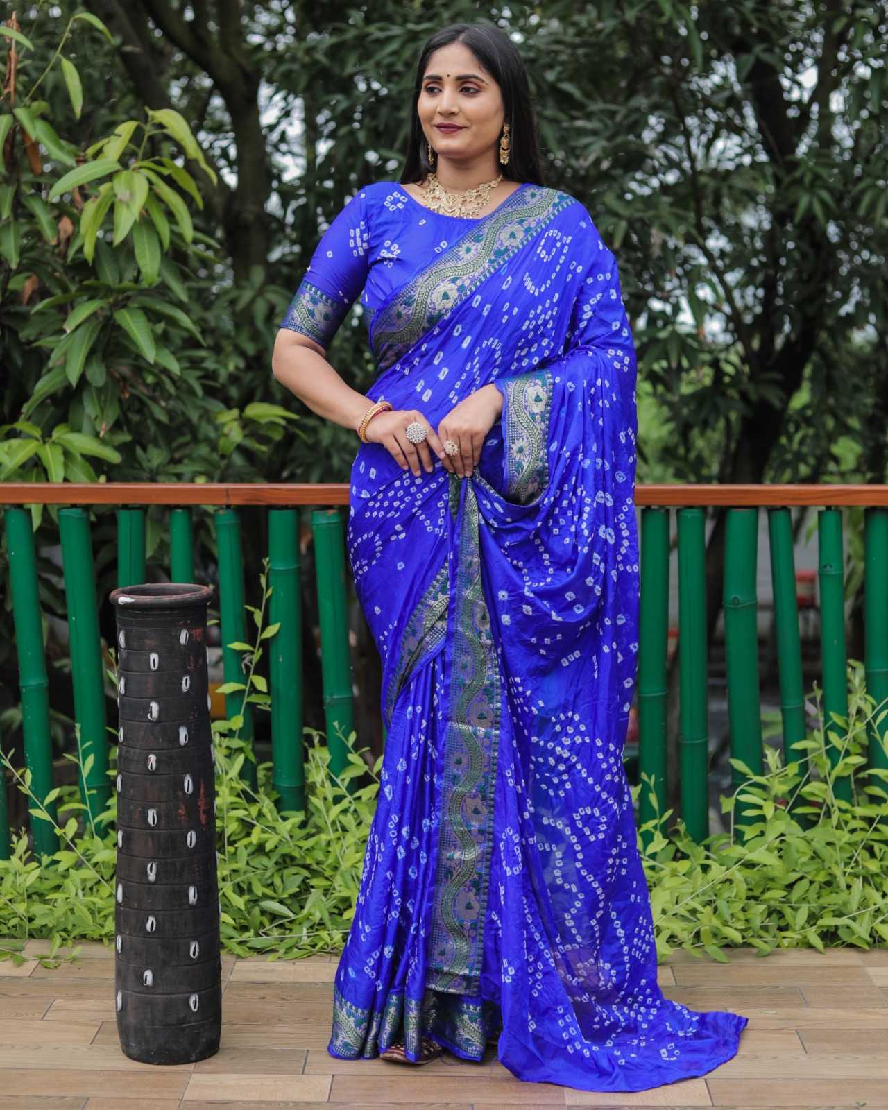 Bandhani Silk Rin144 Sulazna-1 Sarees  Printed Bandhani Bandhej Zari Border Sarees