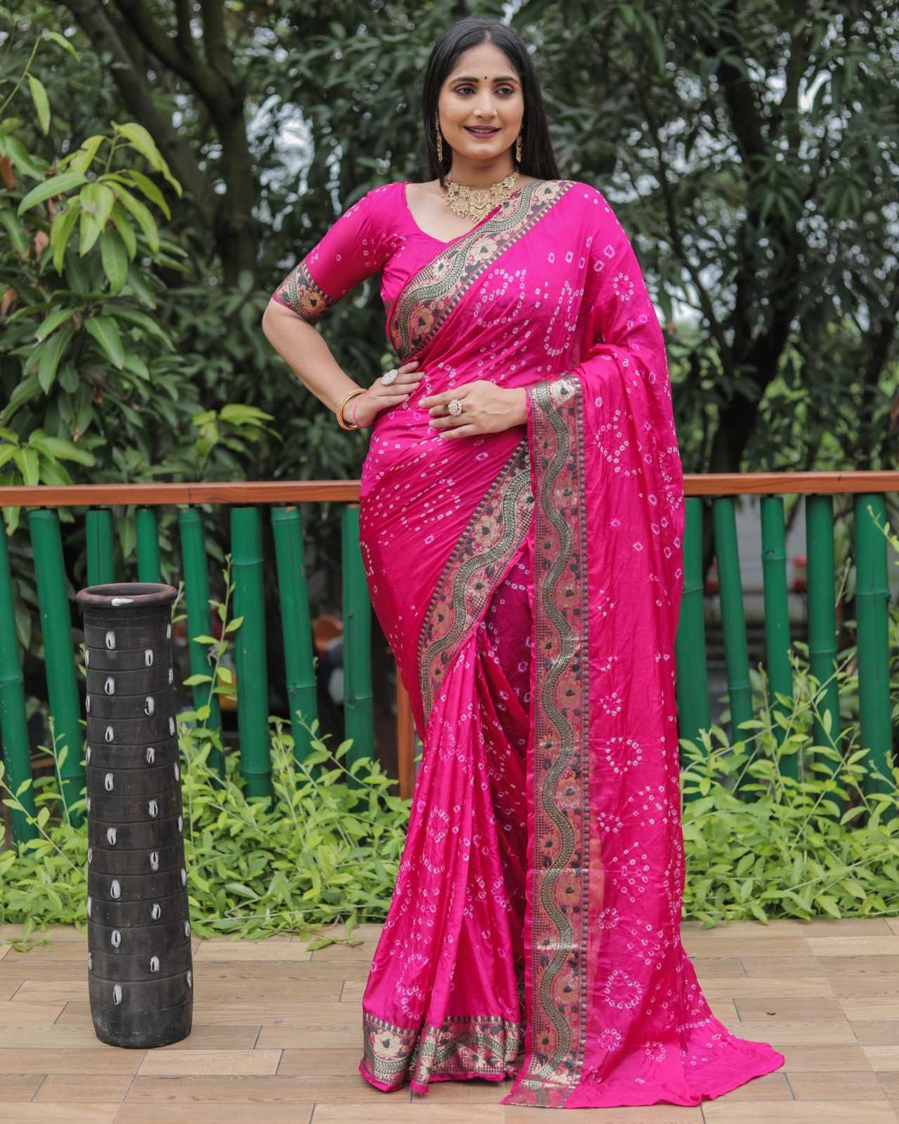 Bandhani Silk Rin144 Sulazna-1 Sarees  Printed Bandhani Bandhej Zari Border Sarees