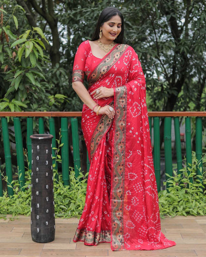 Bandhani Silk Rin144 Sulazna-1 Sarees  Printed Bandhani Bandhej Zari Border Sarees