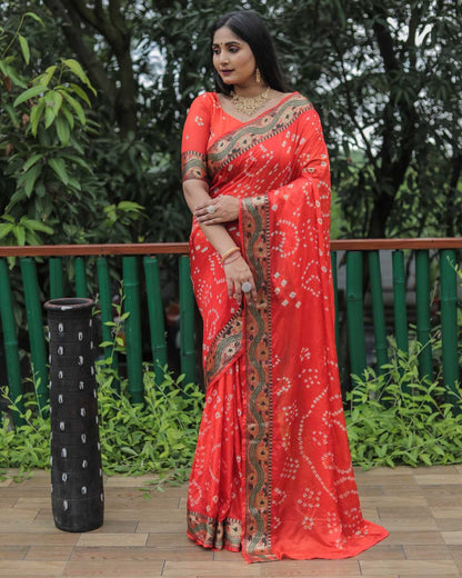 Bandhani Silk Rin144 Sulazna-1 Sarees  Printed Bandhani Bandhej Zari Border Sarees