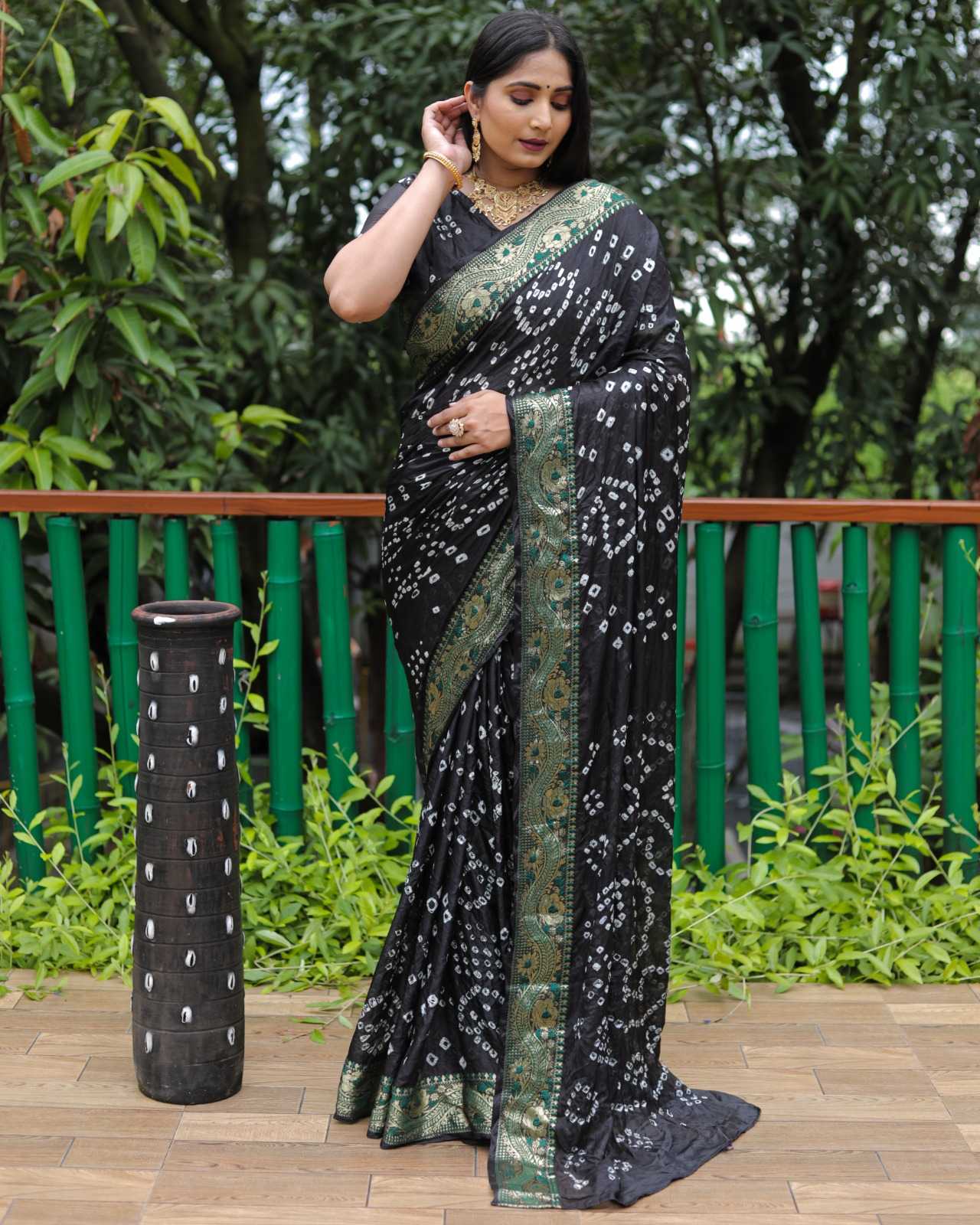 Bandhani Silk Rin144 Sulazna-1 Sarees  Printed Bandhani Bandhej Zari Border Sarees