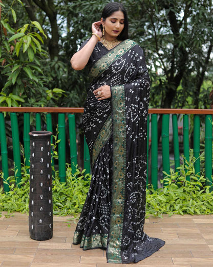 Bandhani Silk Rin144 Sulazna-1 Sarees  Printed Bandhani Bandhej Zari Border Sarees