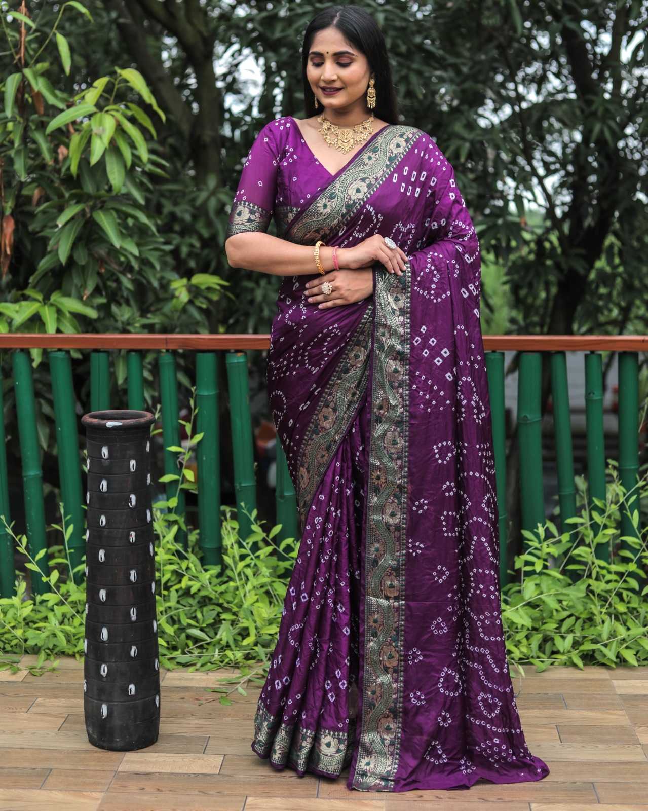 Bandhani Silk Rin144 Sulazna-1 Sarees  Printed Bandhani Bandhej Zari Border Sarees