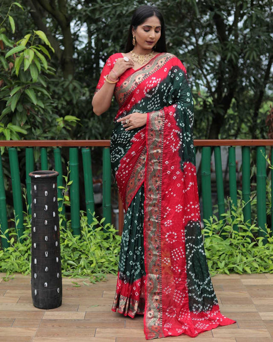 Bandhani Silk Rin144 Sulazna-2 Sarees  Printed Bandhani Bandhej Zari Border Sarees