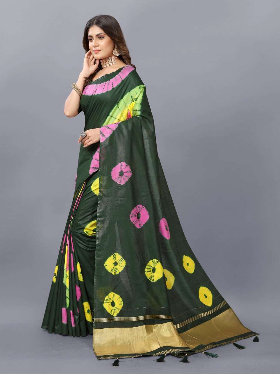 Bandhani Silk Srrt Shibori2 Sarees  Printed Ladies Bandhani Bandhej Sarees