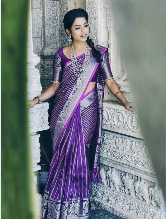 Banrasi Soft Silk Ras Purple Line Silk Sarees  Banarasi Silk Soft Silk Traditional Sarees