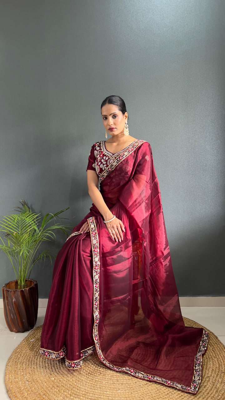 Burberry Silk Acs 55 Sarees  Party Wear Fancy Lace Border Sarees