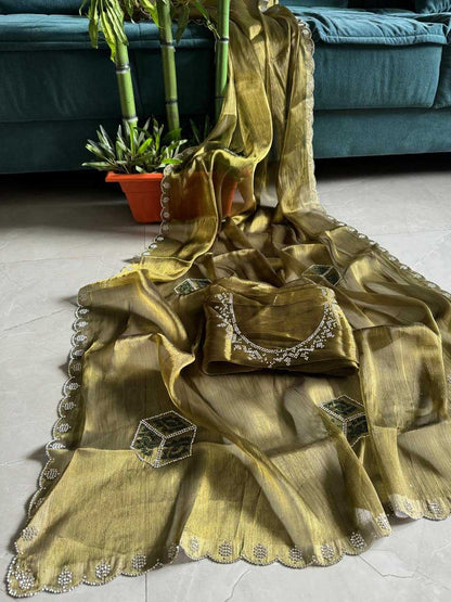 Burberry Silk Kesh162 Vrt75 Sarees  Fancy Work Cutwork Silk Sarees