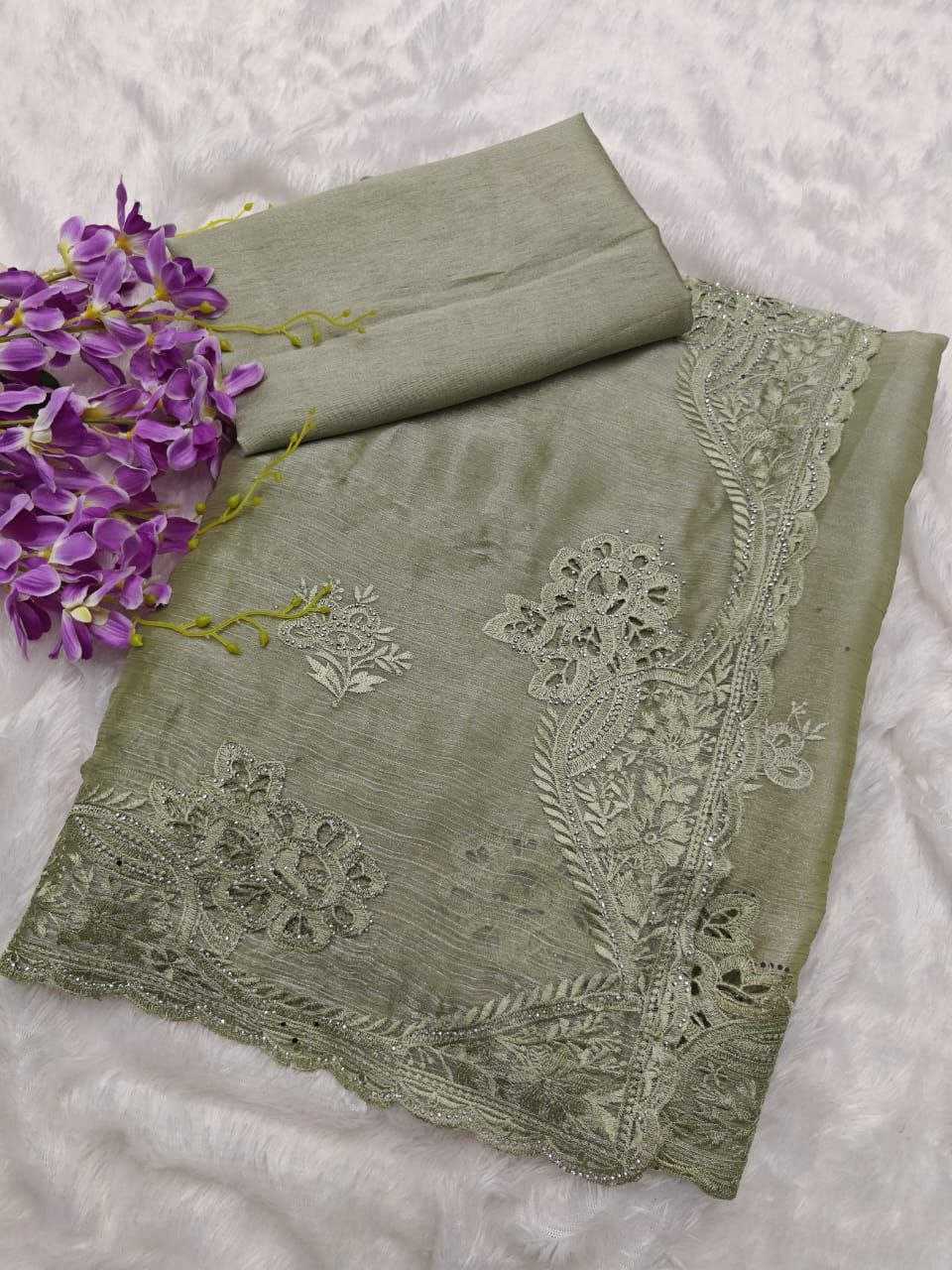 Burberry Silk Kesh189 Akiraa Sarees  Jimmy Choo Work Embroidered Cutwork Silk Sarees