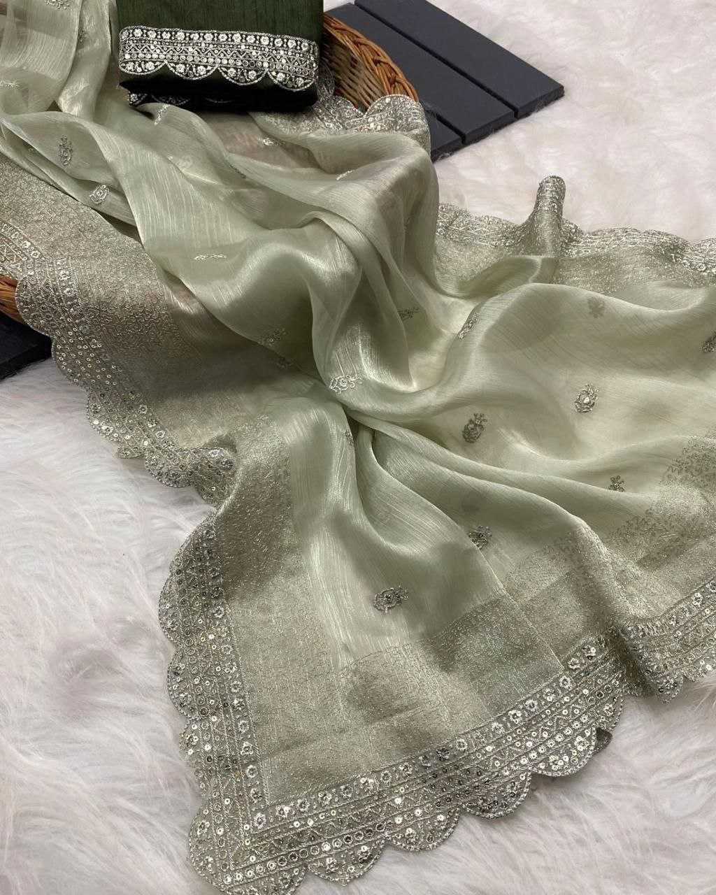 Burberry Silk Kesh189 Albeli Sares  Jimmy Choo Party Wear Fancy Sequence Cutwork Silk Zari Sarees