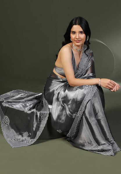 Burberry Silk Kesh189  Vedaa Sarees  Jimmy Choo Stone Work Cutwork Silk Sarees