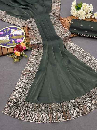 Burberry Silk Rin202 558 Sarees  Silk Party Wear Zari Embroidered Sarees