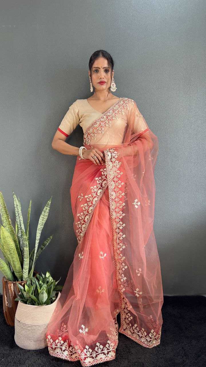 Butterfly Net Rin121 996 Sarees  Ready To Wear Fancy Net Pre Draped Lace Border Gota Work Sarees