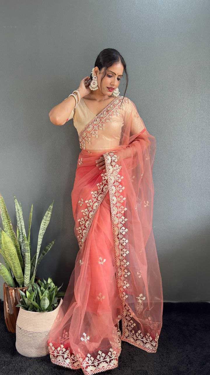 Butterfly Net Rin121 996 Sarees  Ready To Wear Fancy Net Pre Draped Lace Border Gota Work Sarees