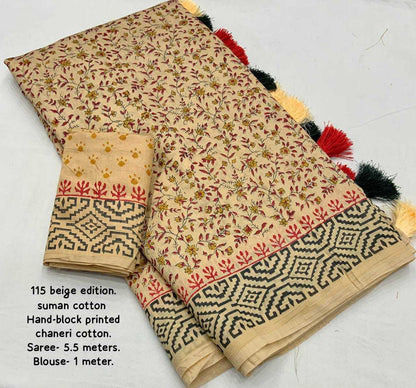 Chanderi Cotton Kesh118 115 Sarees  Printed Cotton Linen Chanderi Block Printed Sarees