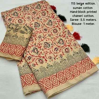 Chanderi Cotton Kesh118 115 Sarees  Printed Cotton Linen Chanderi Block Printed Sarees