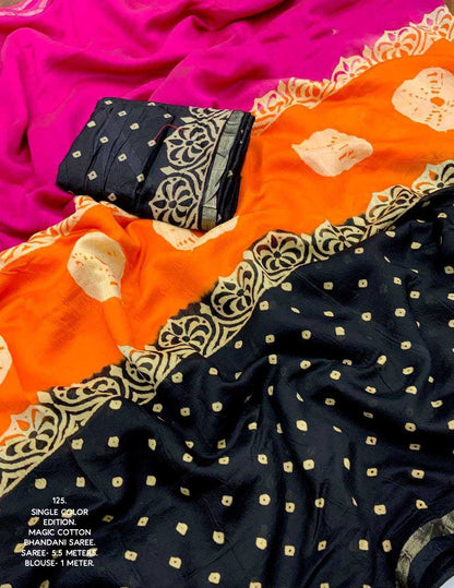 Chanderi Cotton Kesh118 125 Sarees  Cotton Linen Chanderi Bandhani Bandhej Zari Border Sarees