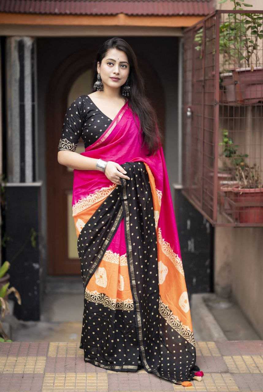 Chanderi Cotton Kesh118 125 Sarees  Cotton Linen Chanderi Bandhani Bandhej Zari Border Sarees