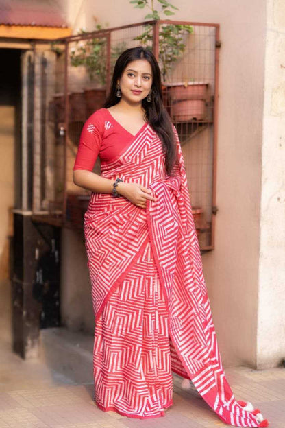 Chanderi Cotton Kesh118 141 Sarees  Printed Cotton Linen Chanderi Batik Sarees