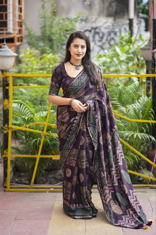 Chanderi Cotton Kesh118 156 Sarees  Cotton Linen Chanderi Zari Border Hand Printed Sarees